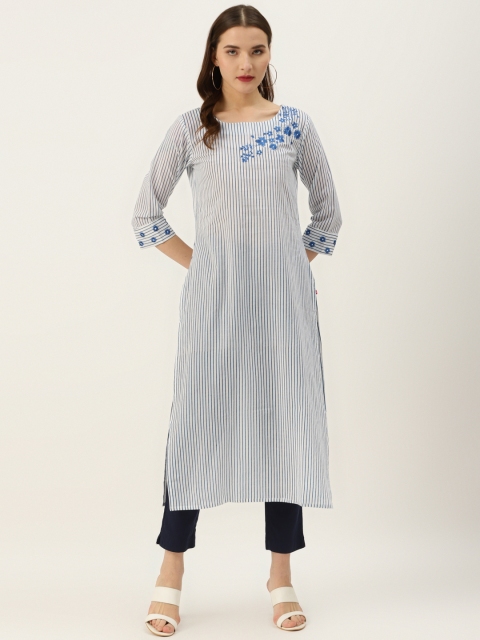 

Varanga Women Off-White & Blue Striped Straight Kurta
