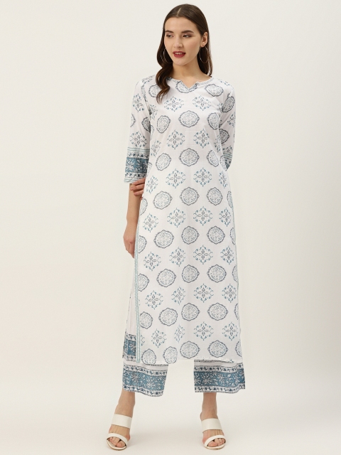 

Varanga Women White & Blue Printed Kurta with Palazzos