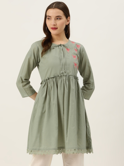 

Varanga Women Olive Green Solid Tunic