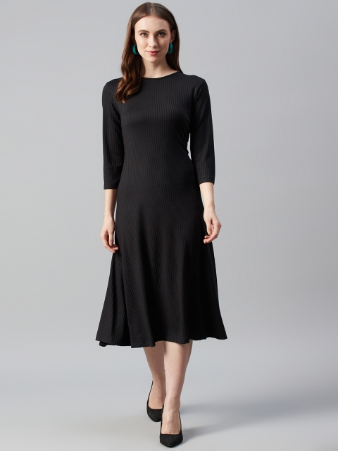 

Femella Women Black Self-Striped A-Line Dress