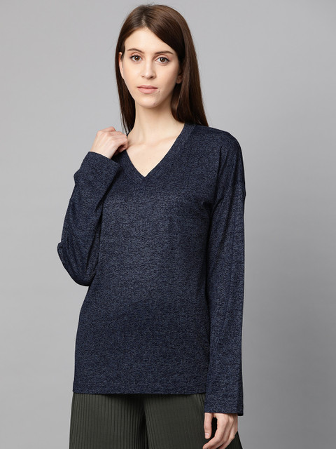 

Femella Women Navy Blue Self Design Lounge T-Shirt