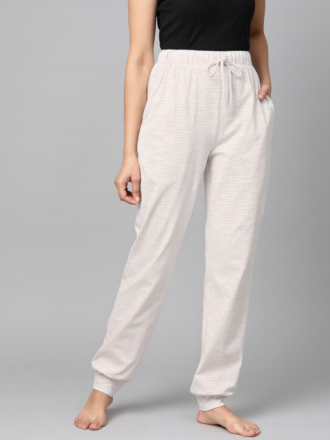 

Femella Women Off-White & Navy Blue Self-Design Lounge Pants
