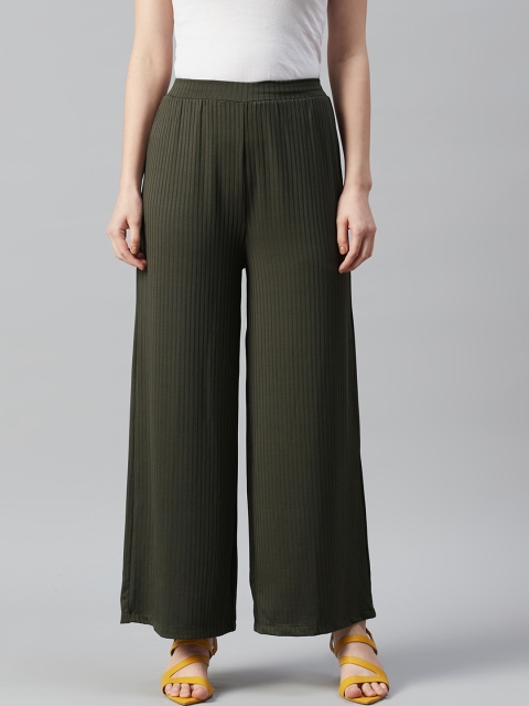 

Femella Women Olive Green Relaxed Regular Fit Self-Striped Lounge Pants