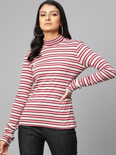 

Femella Women Pink & Grey Striped Winter Top