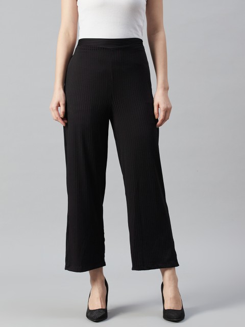 

Femella Women Black Self-Striped Lounge Pants