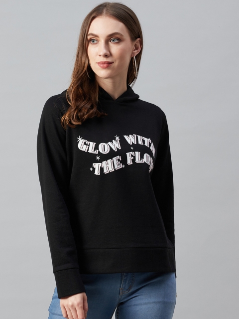 

Femella Women Black & White Printed Hooded Sweatshirt