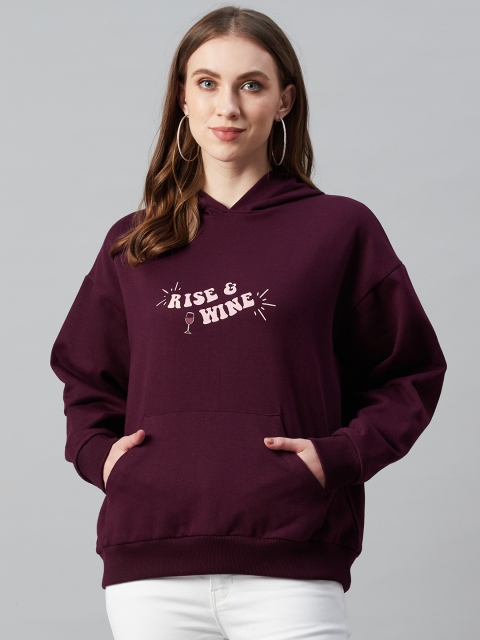 

Femella Women Burgundy Printed Detail Hooded Sweatshirt
