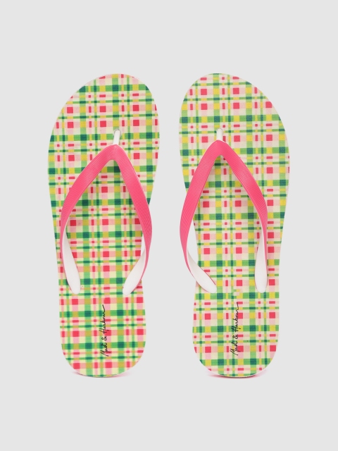 

Mast & Harbour Women Pink & Green Checked Thong Flip-Flops