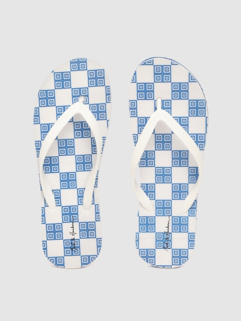 

Mast & Harbour Women White & Blue Geometric Printed Thong Flip-Flops