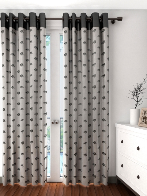 

S9home by Seasons Set of 2 Grey Floral Patterned Long Door Curtains