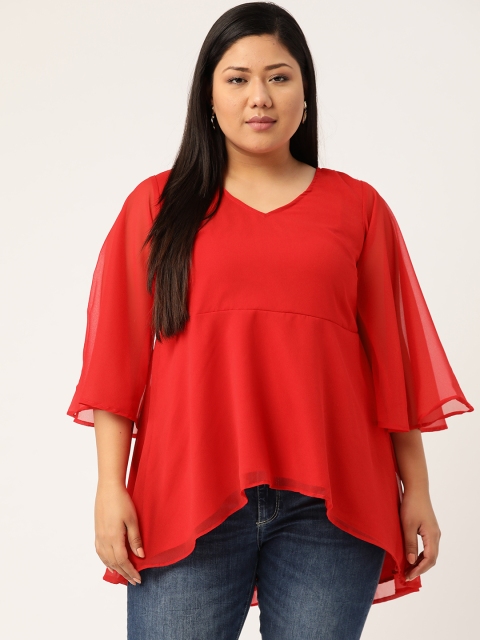 

Revolution Plus Size Women Red Solid Longline High-Low Top