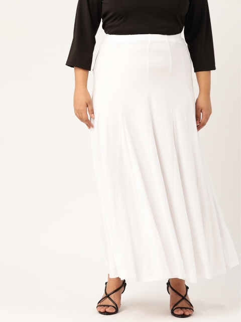

Revolution Plus Size Women White Solid Pleated A-Line Skirt