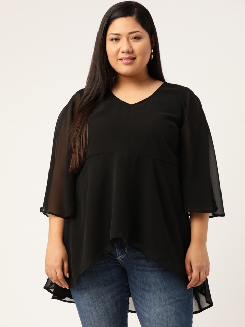 

Revolution Plus Size Women Black Solid Longline High-Low Top