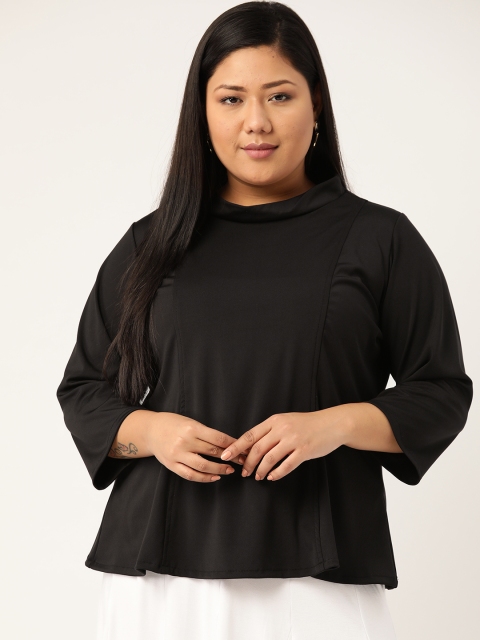 

Revolution Plus Size Women Black Solid Panelled A-Line Top
