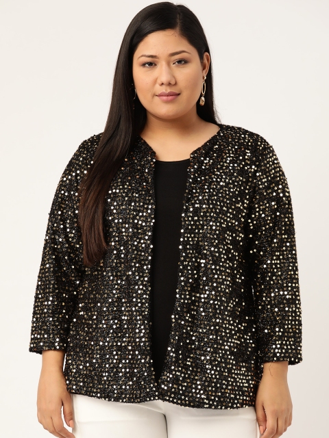 

Revolution Women Black & Golden Plus Size Sequinned Open Front Shrug