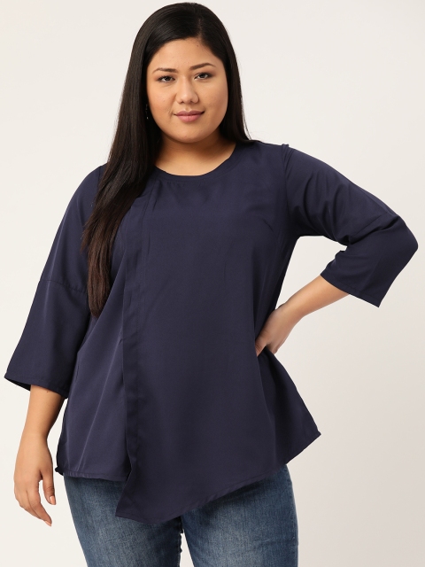 

Revolution Plus Size Women Navy Blue Solid Asymmetric A-Line Top