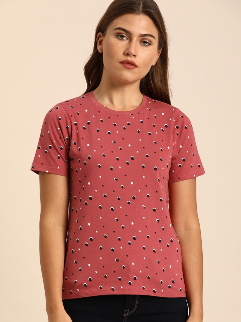 

ether Women Red & Black Printed Round Neck T-shirt