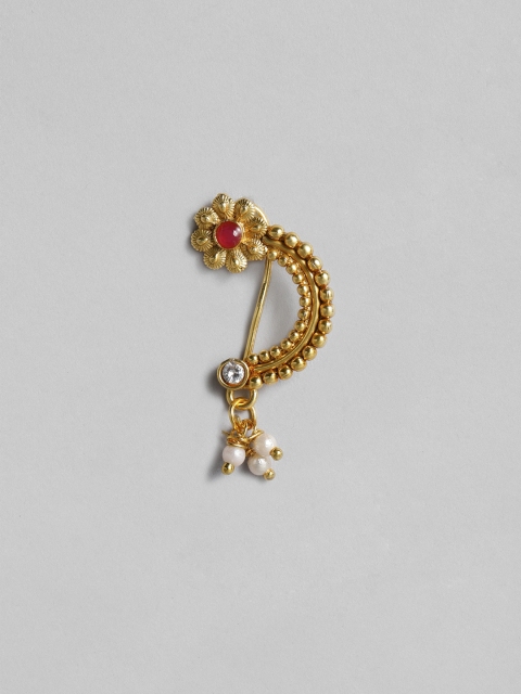 

justpeachy Women Red Gold-Plated Stone Studded Clip-On Nose Pin