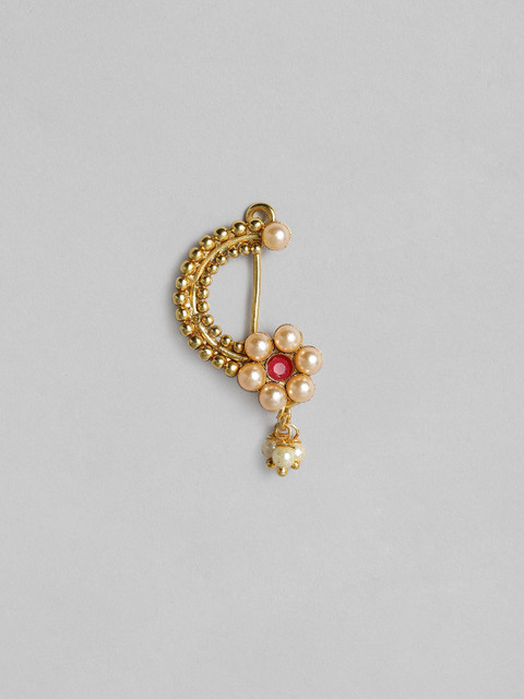 

justpeachy Women Red Gold-Plated Stone Studded Clip-On Nose Pin