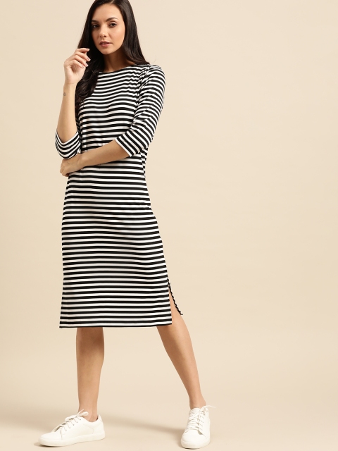 

ether Women White & Black Striped Sheath Dress