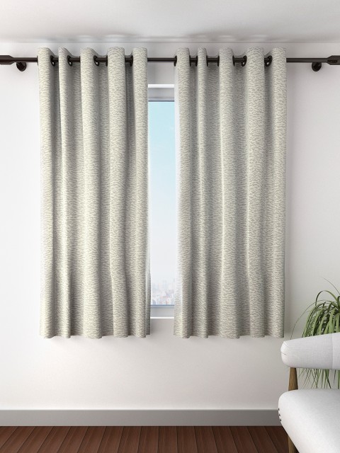 

S9home by Seasons Set of 2 Grey & Beige Patterned Window Curtains