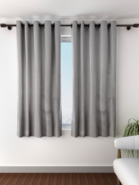 

S9home by Seasons Set of 2 Grey Patterned Window Curtains