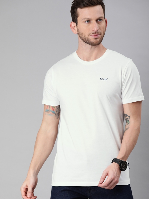 

French Connection Men White Solid Round Neck T-shirt