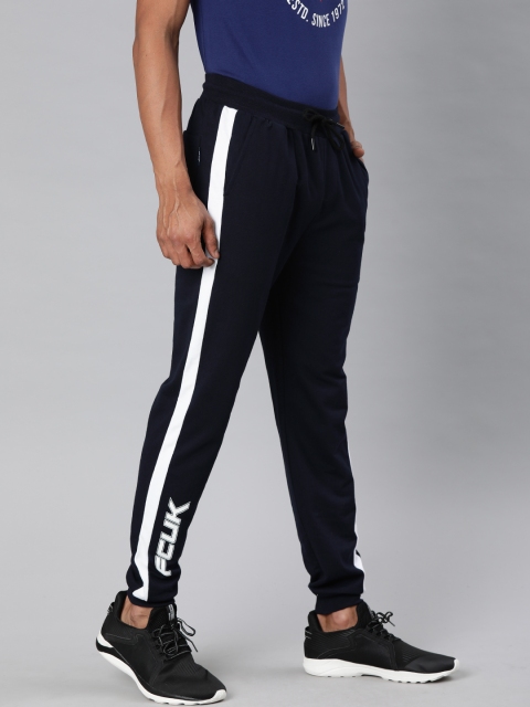 

French Connection Men Navy Blue Solid Slim Fit Joggers with Side Striped Detail