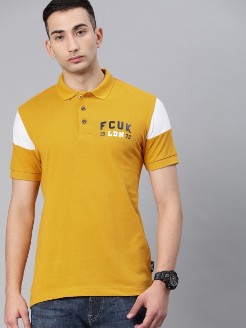 

French Connection Men Yellow Solid Polo Collar Pure Cotton T-shirt