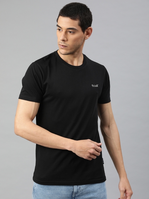

French Connection Men Black Solid Round Neck T-shirt