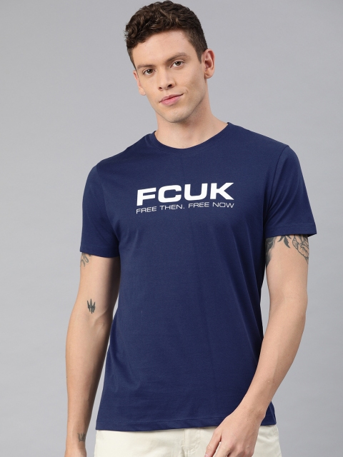 

French Connection Men Navy Blue Printed Round Neck T-shirt