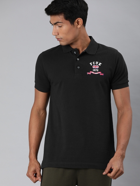 

French Connection Men Black Solid Polo Collar T-shirt