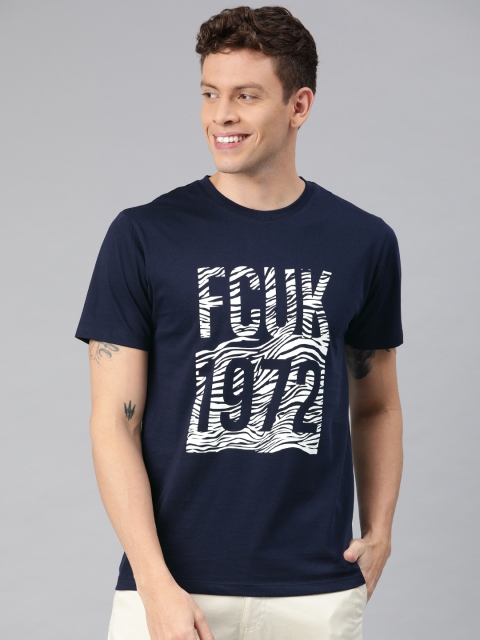 

French Connection Men Navy Blue Printed Round Neck T-shirt