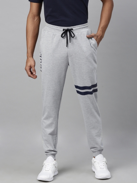 

French Connection Men Grey Melange Slim Fit Solid Joggers with Striped Detail