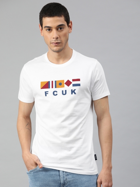 

French Connection Men White Printed Round Neck T-shirt