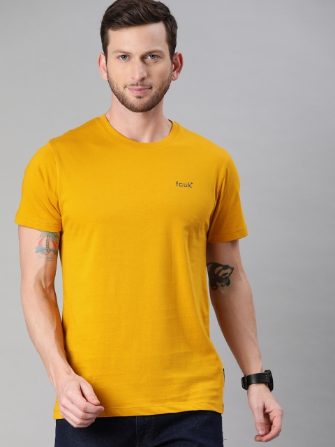 

French Connection Men Mustard Yellow Solid Round Neck T-shirt