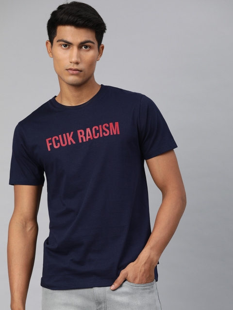 

French Connection Men Navy Blue Printed Round Neck T-shirt