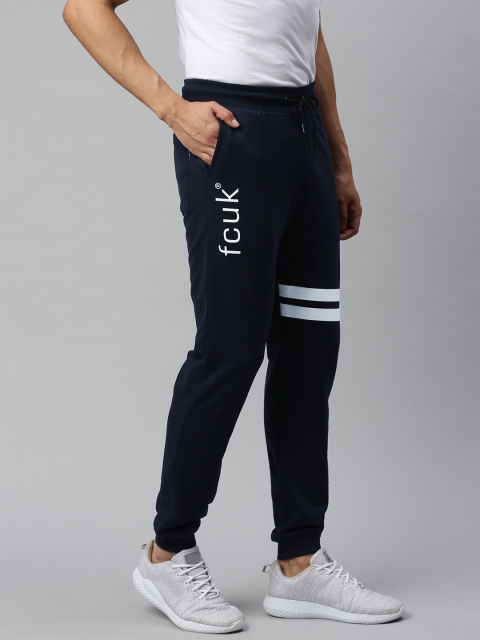 

French Connection Men Navy Blue Solid Slim Fit Joggers with Printed Detailing