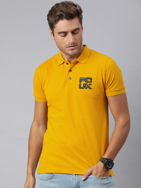 

French Connection Men Yellow Solid Polo Collar T-shirt