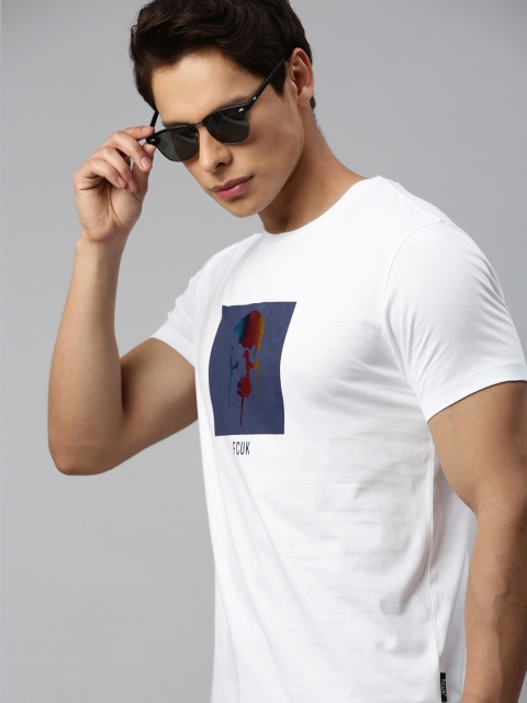 

French Connection Men White Printed Round Neck T-shirt