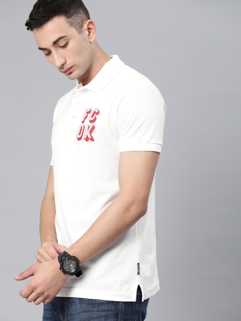 

French Connection Men White Solid Polo Collar T-shirt