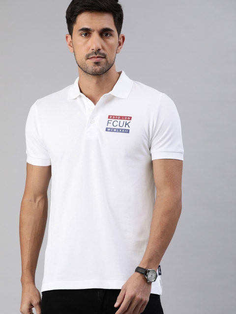 

French Connection Men White Slim Fit Solid Polo Collar T-shirt