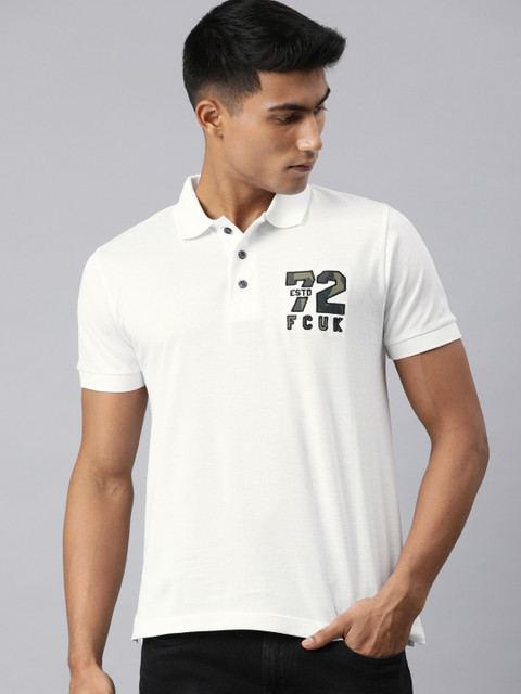 

French Connection Men White Solid Polo Collar T-shirt