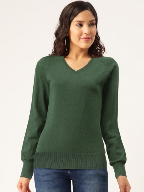 

Madame Women Olive Green Solid Pullover
