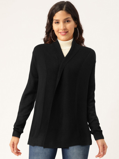 

Madame Women Black Solid Front-Open Sweater