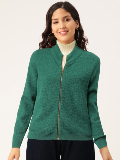 

Madame Women Green Self-Design Cardigan