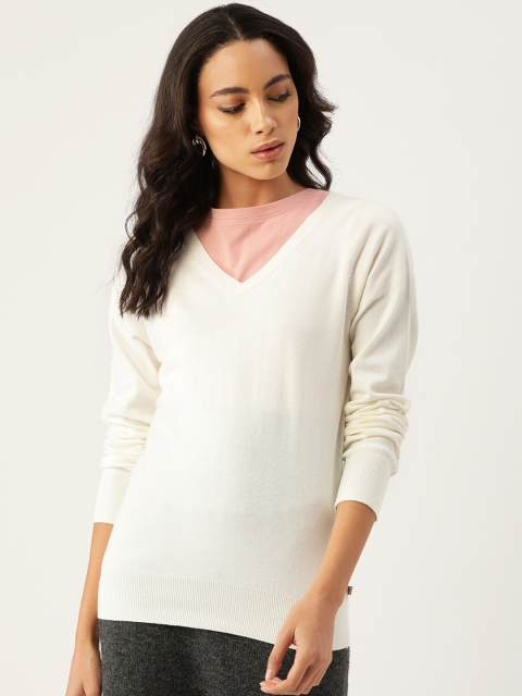 

Madame Women Off-White Solid Pullover