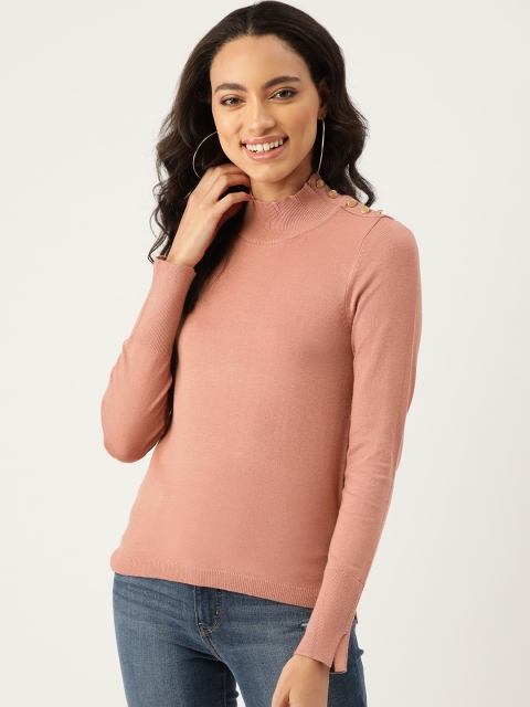 

Madame Women Dusty Pink Solid Pullover Sweater, Peach