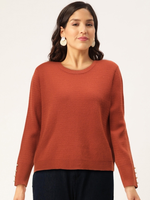 

Madame Women Rust Orange Self-Design Pullover
