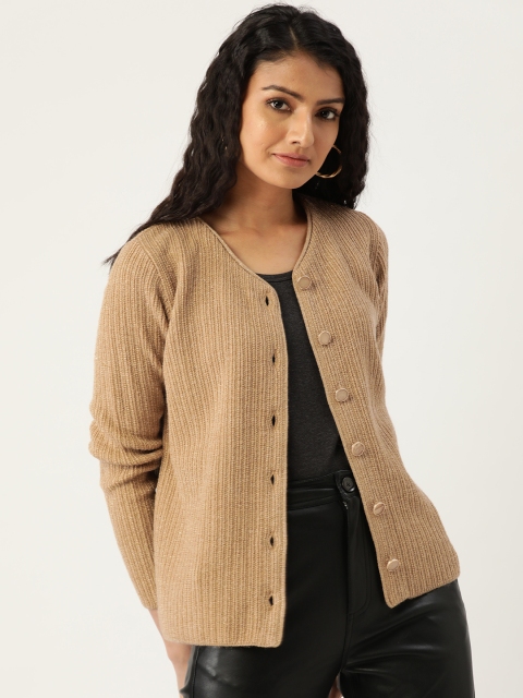 

Madame Women Beige Ribbed Cardigan